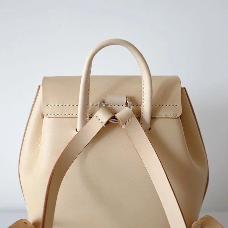 Handmade Leather Beige Womens Backpack Travel Backpack School Backpack for Women