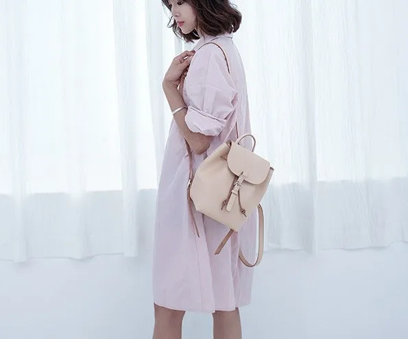 Handmade Leather Beige Womens Backpack Travel Backpack School Backpack for Women