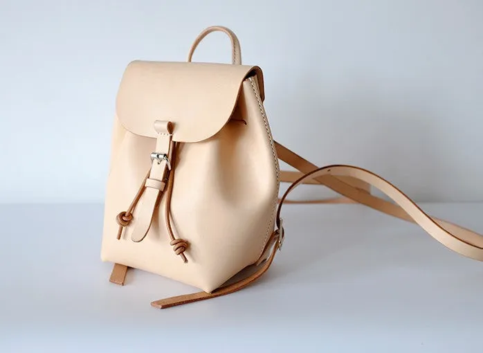 Handmade Leather Beige Womens Backpack Travel Backpack School Backpack for Women
