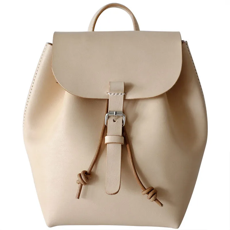 Handmade Leather Beige Womens Backpack Travel Backpack School Backpack for Women