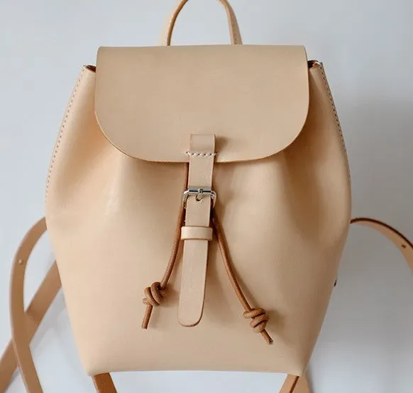Handmade Leather Beige Womens Backpack Travel Backpack School Backpack for Women