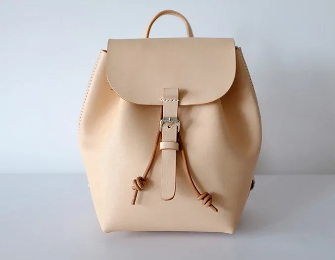 Handmade Leather Beige Womens Backpack Travel Backpack School Backpack for Women