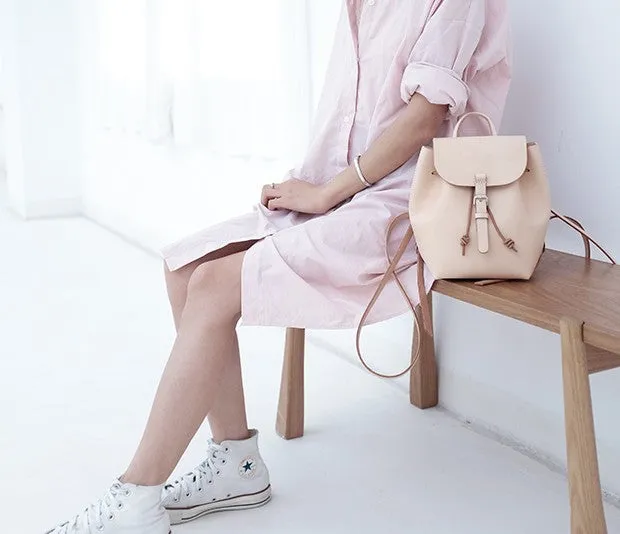 Handmade Leather Beige Womens Backpack Travel Backpack School Backpack for Women