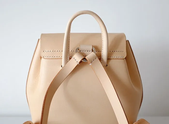 Handmade Leather Beige Womens Backpack Travel Backpack School Backpack for Women