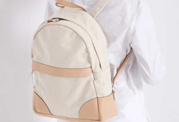 Handmade Leather canvas backpack shoulder purse for women leather shoulder bag