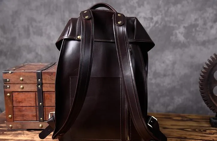 Handmade Leather Mens Cool Backpack Large Black Travel Backpack Hiking Backpack for men
