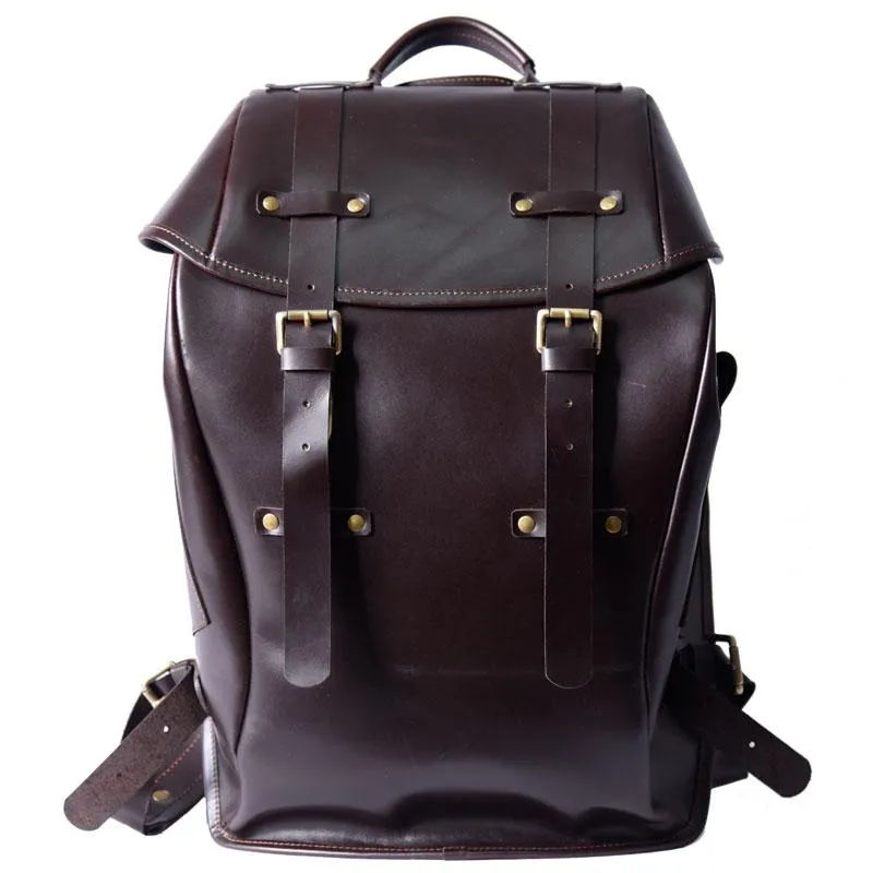 Handmade Leather Mens Cool Backpack Large Black Travel Backpack Hiking Backpack for men