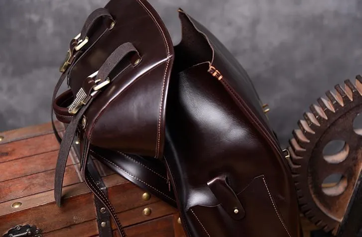 Handmade Leather Mens Cool Backpack Large Black Travel Backpack Hiking Backpack for men
