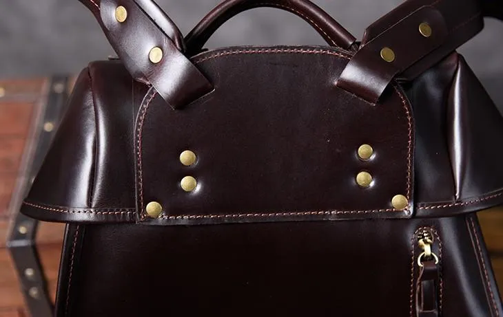 Handmade Leather Mens Cool Backpack Large Black Travel Backpack Hiking Backpack for men