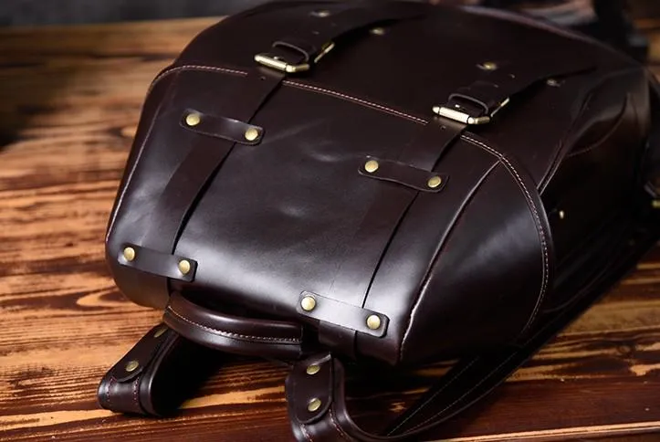 Handmade Leather Mens Cool Backpack Large Black Travel Backpack Hiking Backpack for men