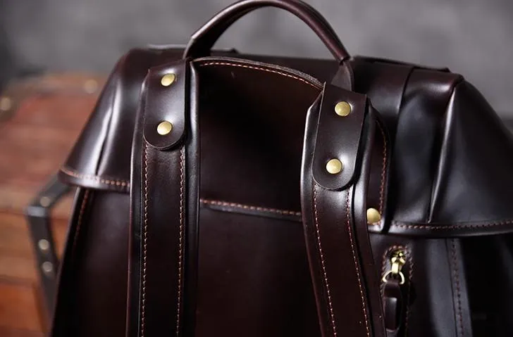Handmade Leather Mens Cool Backpack Large Black Travel Backpack Hiking Backpack for men