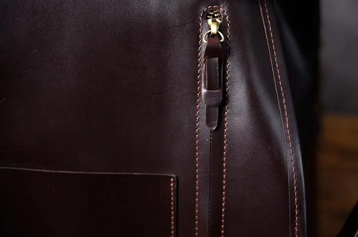 Handmade Leather Mens Cool Backpack Large Black Travel Backpack Hiking Backpack for men