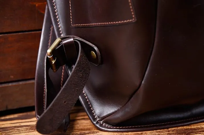 Handmade Leather Mens Cool Backpack Large Black Travel Backpack Hiking Backpack for men