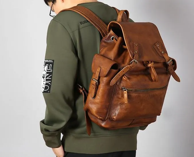 Handmade Leather Mens Cool Backpack Large Travel Backpack Hiking Backpack for Men