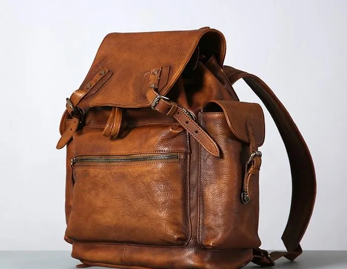 Handmade Leather Mens Cool Backpack Large Travel Backpack Hiking Backpack for Men