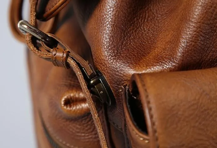 Handmade Leather Mens Cool Backpack Large Travel Backpack Hiking Backpack for Men
