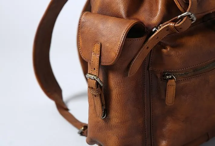 Handmade Leather Mens Cool Backpack Large Travel Backpack Hiking Backpack for Men