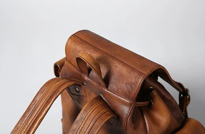 Handmade Leather Mens Cool Backpack Large Travel Backpack Hiking Backpack for Men
