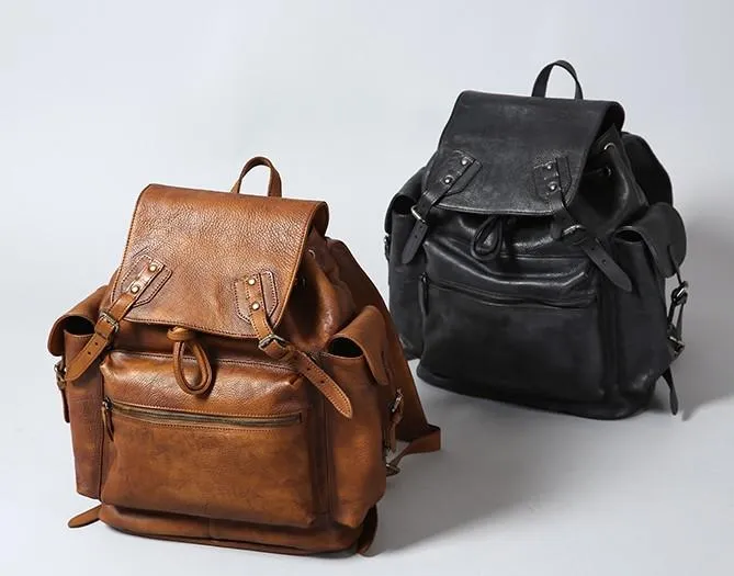 Handmade Leather Mens Cool Backpack Large Travel Backpack Hiking Backpack for Men