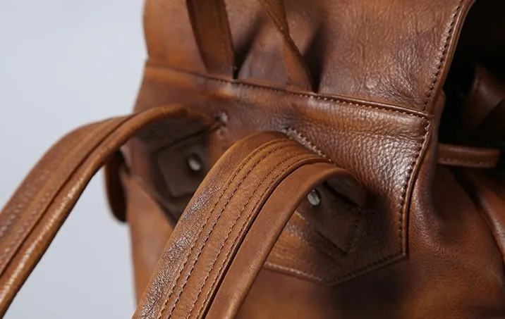 Handmade Leather Mens Cool Backpack Large Travel Backpack Hiking Backpack for Men