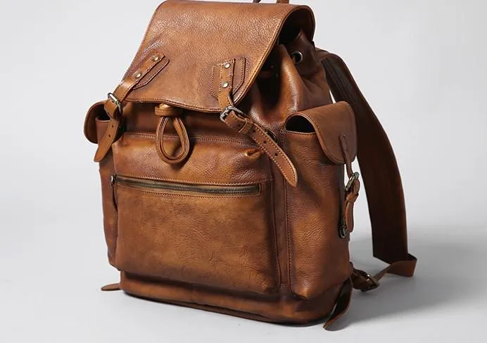 Handmade Leather Mens Cool Backpack Large Travel Backpack Hiking Backpack for Men