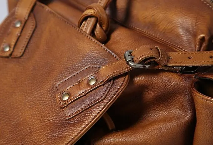 Handmade Leather Mens Cool Backpack Large Travel Backpack Hiking Backpack for Men