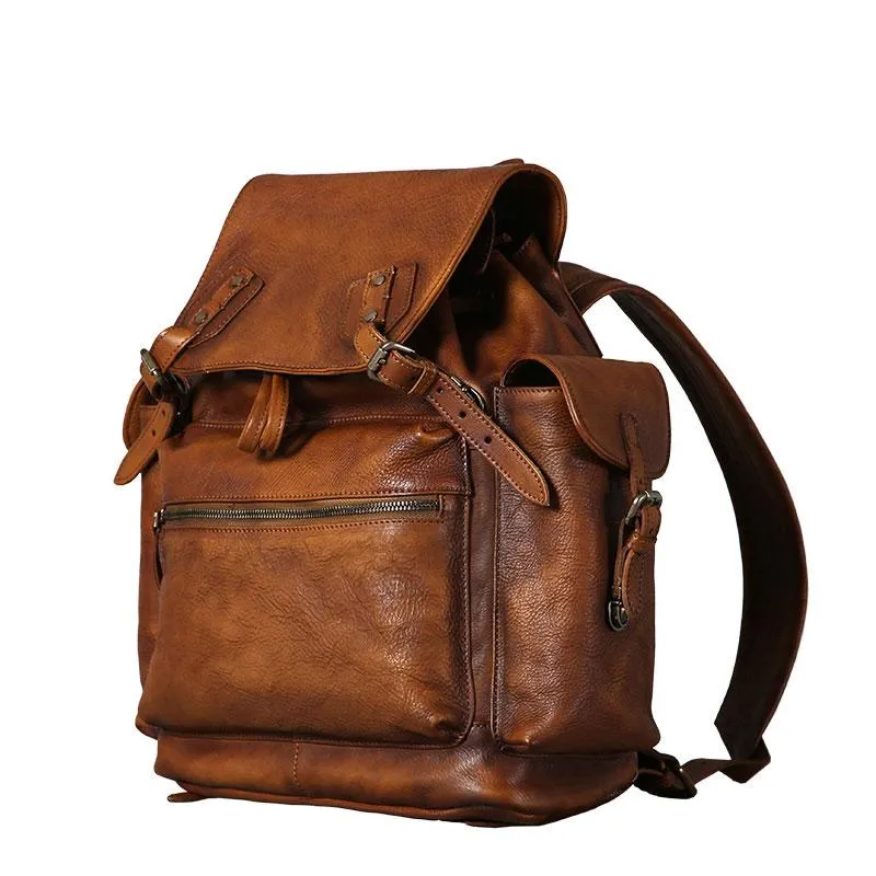 Handmade Leather Mens Cool Backpack Large Travel Backpack Hiking Backpack for Men
