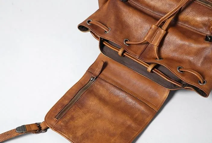 Handmade Leather Mens Cool Backpack Large Travel Backpack Hiking Backpack for Men