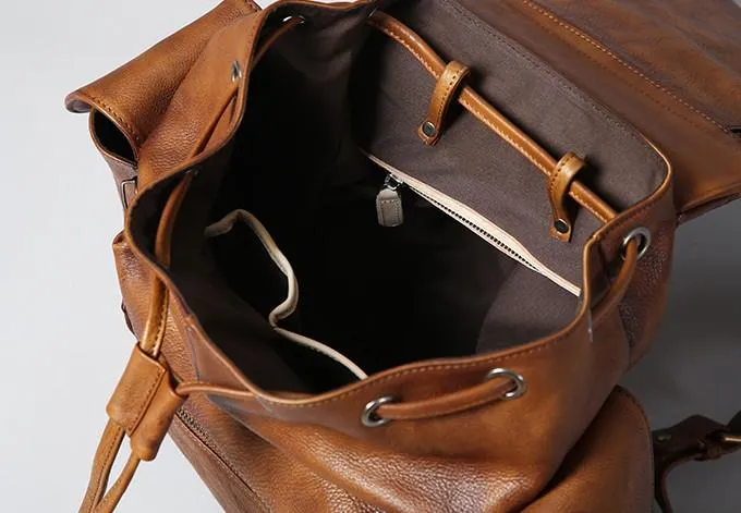 Handmade Leather Mens Cool Backpack Large Travel Backpack Hiking Backpack for Men