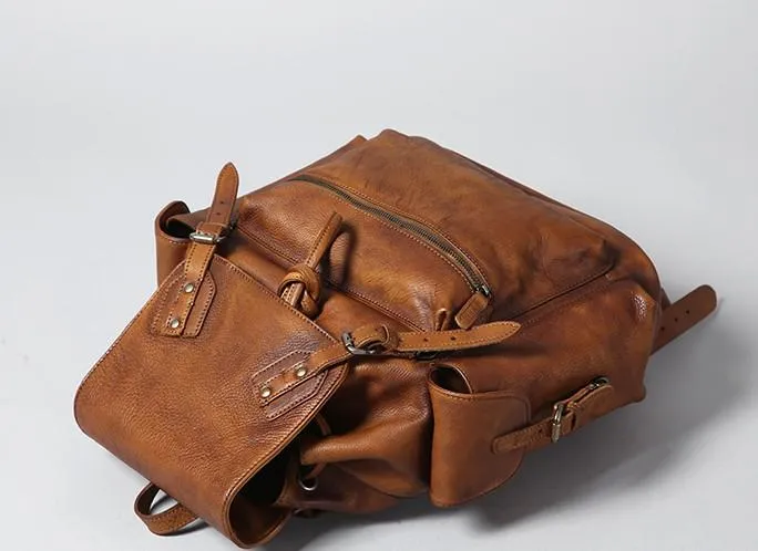 Handmade Leather Mens Cool Backpack Large Travel Backpack Hiking Backpack for Men