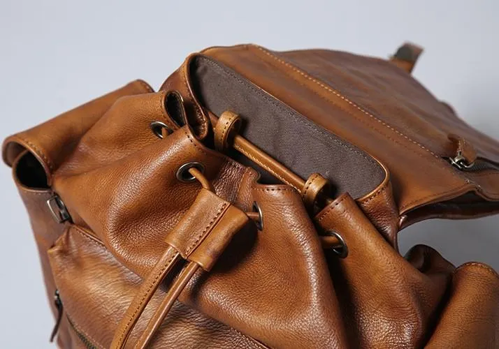 Handmade Leather Mens Cool Backpack Large Travel Backpack Hiking Backpack for Men