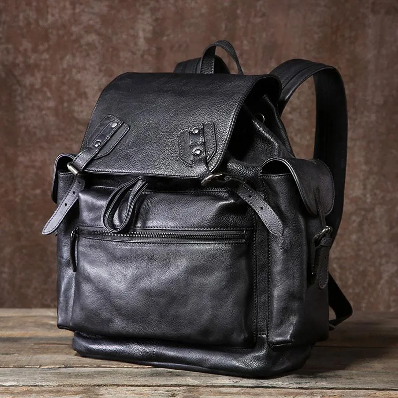 Handmade Leather Mens Cool Backpack Large Travel Backpack Hiking Backpack for Men