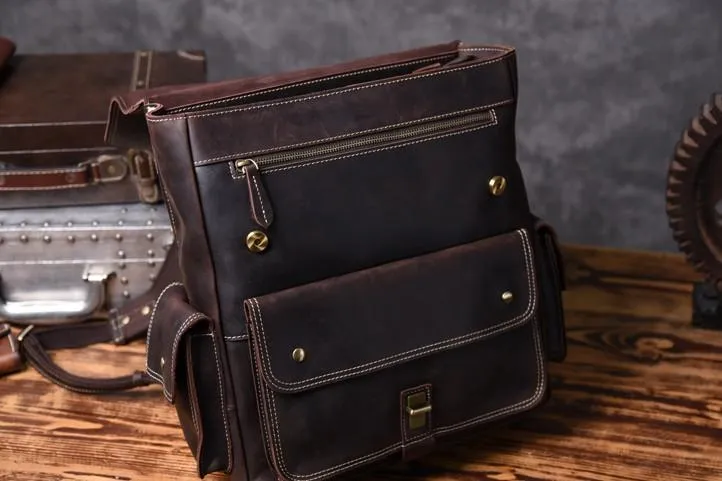 Handmade Leather Mens Cool Backpack Messenger Bag Briefcase Work Bag Business Bag for men