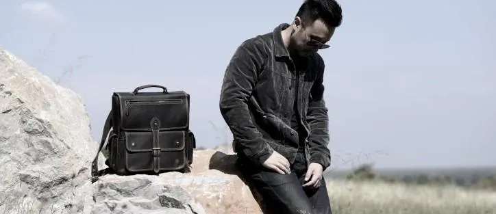 Handmade Leather Mens Cool Backpack Messenger Bag Briefcase Work Bag Business Bag for men