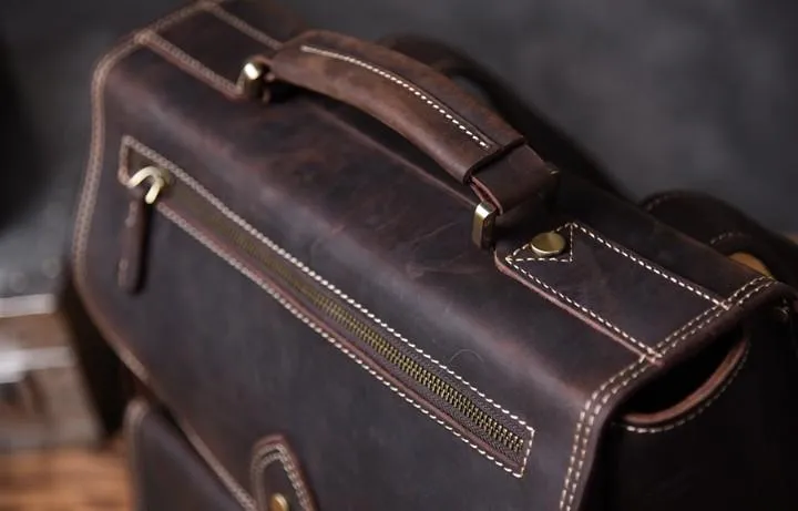 Handmade Leather Mens Cool Backpack Messenger Bag Briefcase Work Bag Business Bag for men