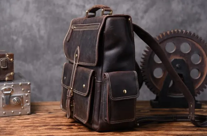 Handmade Leather Mens Cool Backpack Messenger Bag Briefcase Work Bag Business Bag for men