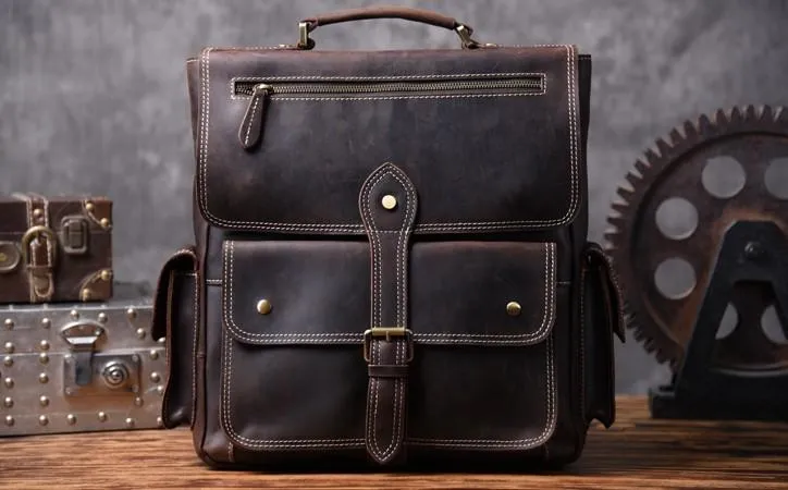 Handmade Leather Mens Cool Backpack Messenger Bag Briefcase Work Bag Business Bag for men