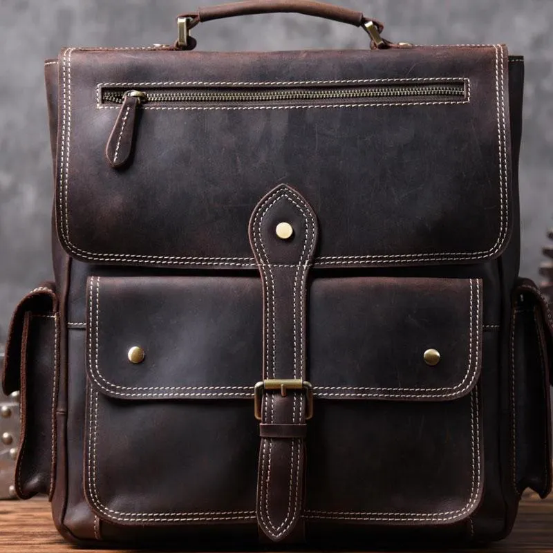 Handmade Leather Mens Cool Backpack Messenger Bag Briefcase Work Bag Business Bag for men