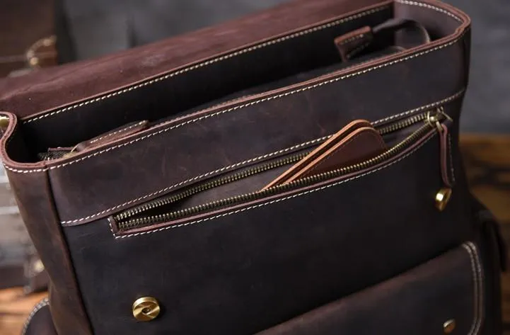 Handmade Leather Mens Cool Backpack Messenger Bag Briefcase Work Bag Business Bag for men