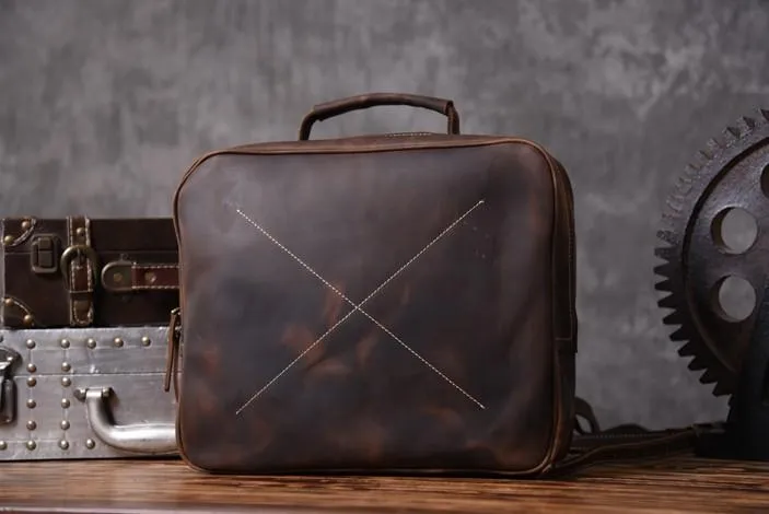 Handmade Leather Mens Cool Backpack Messenger Bag Briefcase Work Bag Business Bag for men