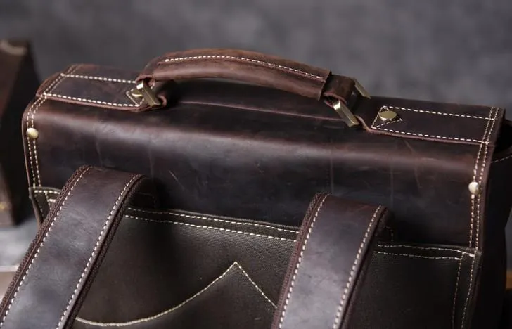 Handmade Leather Mens Cool Backpack Messenger Bag Briefcase Work Bag Business Bag for men