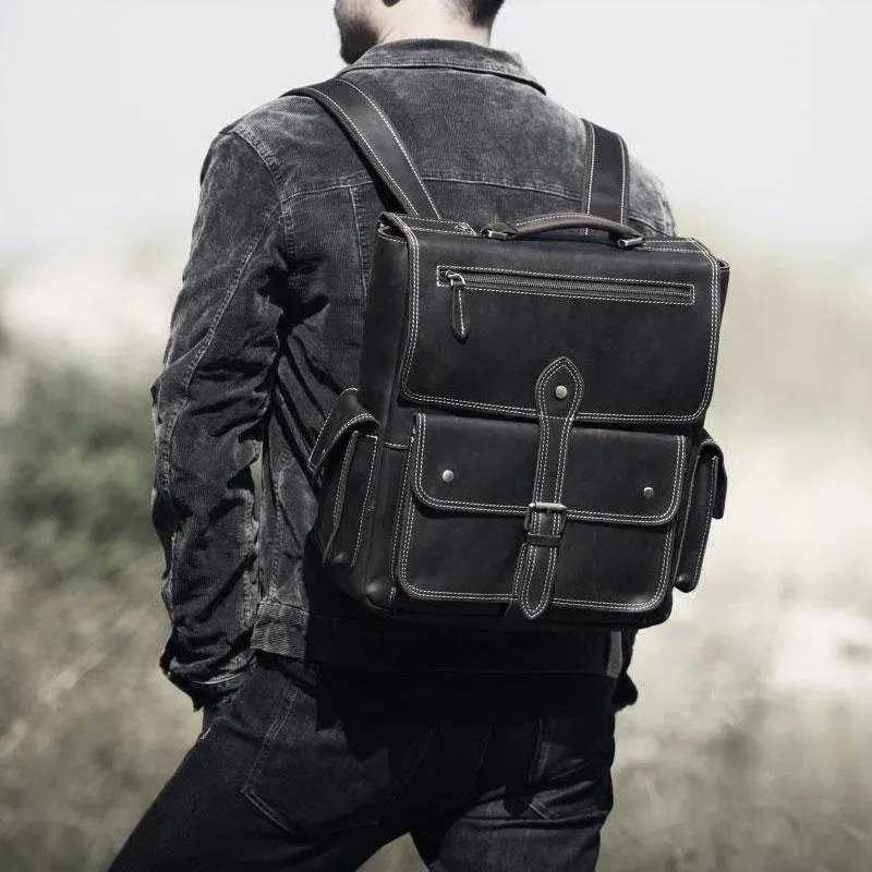 Handmade Leather Mens Cool Backpack Messenger Bag Briefcase Work Bag Business Bag for men