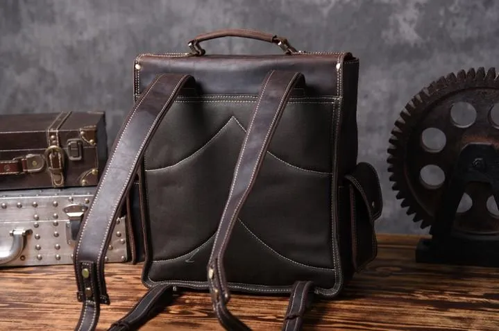 Handmade Leather Mens Cool Backpack Messenger Bag Briefcase Work Bag Business Bag for men