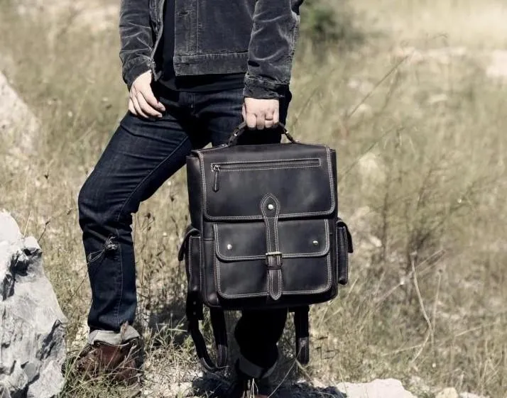 Handmade Leather Mens Cool Backpack Messenger Bag Briefcase Work Bag Business Bag for men