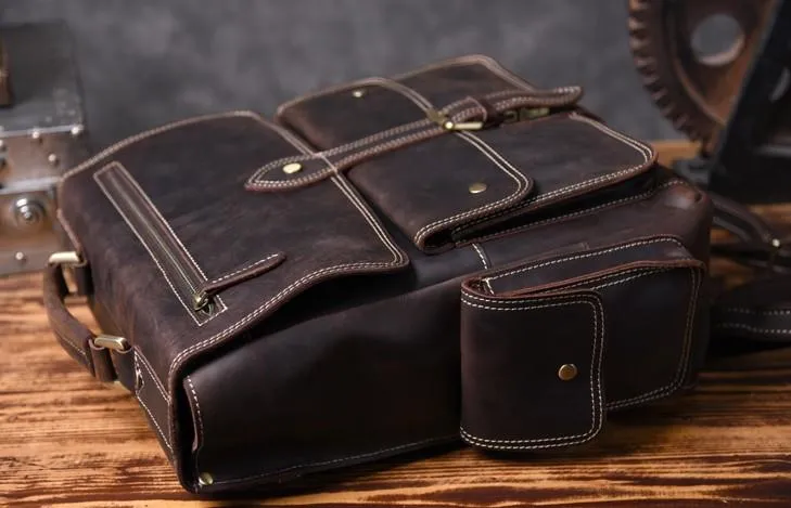 Handmade Leather Mens Cool Backpack Messenger Bag Briefcase Work Bag Business Bag for men