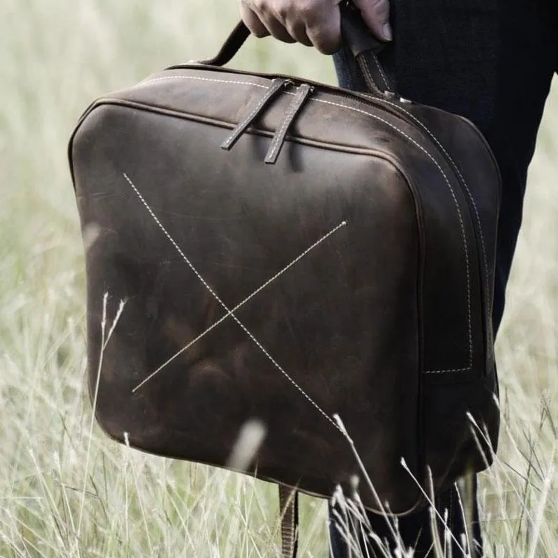 Handmade Leather Mens Cool Backpack Messenger Bag Briefcase Work Bag Business Bag for men