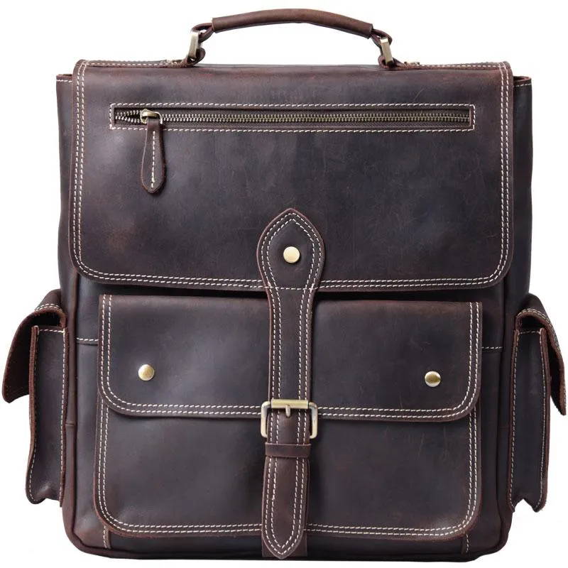Handmade Leather Mens Cool Backpack Messenger Bag Briefcase Work Bag Business Bag for men