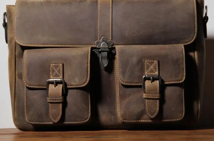 Handmade Leather Mens Cool Messenger Bag Work Bag Backpack Travel Bag Briefcase Bag for men