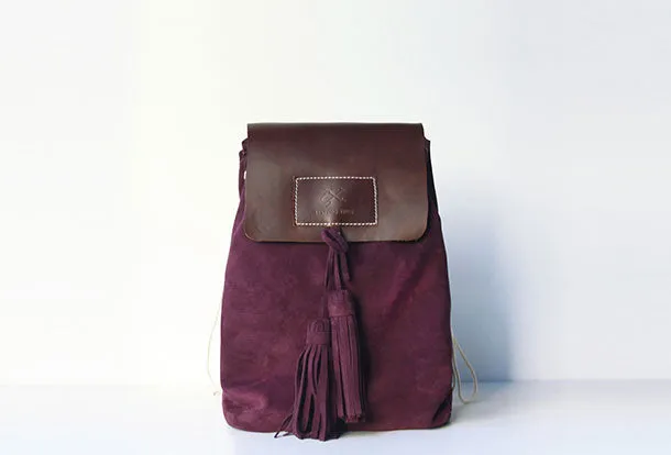 Handmade leather tassels purse backpack bag shoulder bag satchel bag purse women