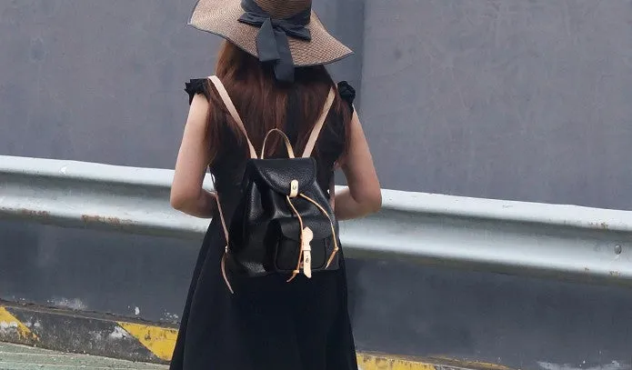 Handmade Women Leather Black Backpack Cute Backpack for Women